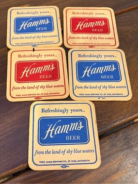 Vintage Hamm's Beer Land of Sky Blue Waters Square Coaster Set of 5